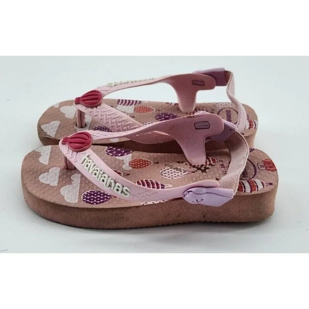 HAVAIANAS Flip Flops Sandals With Straps Pink Hot Air Balloons Baby Infant Sz 6C